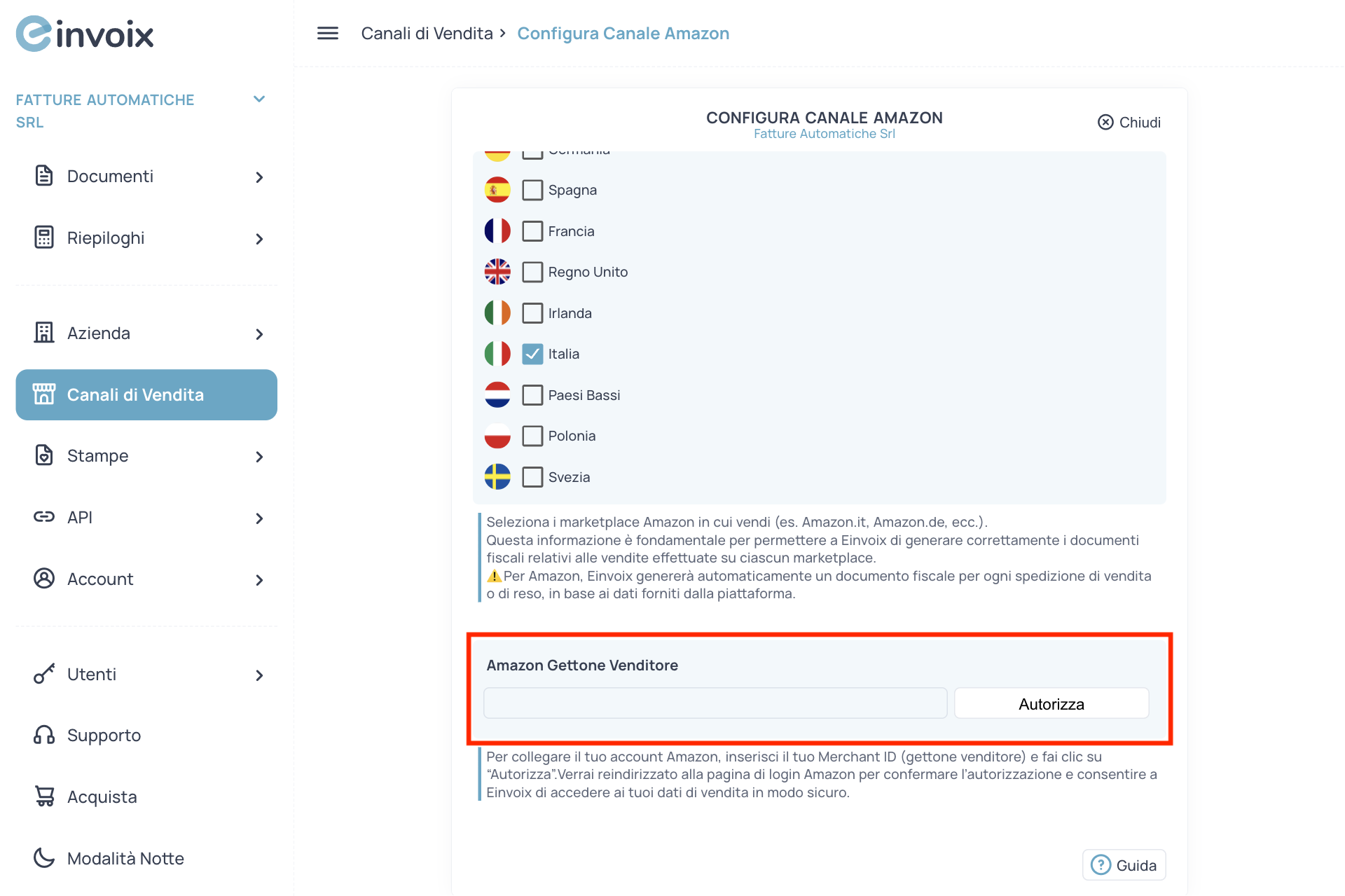 Guida Einvoix | Autorizzazione Amazon
