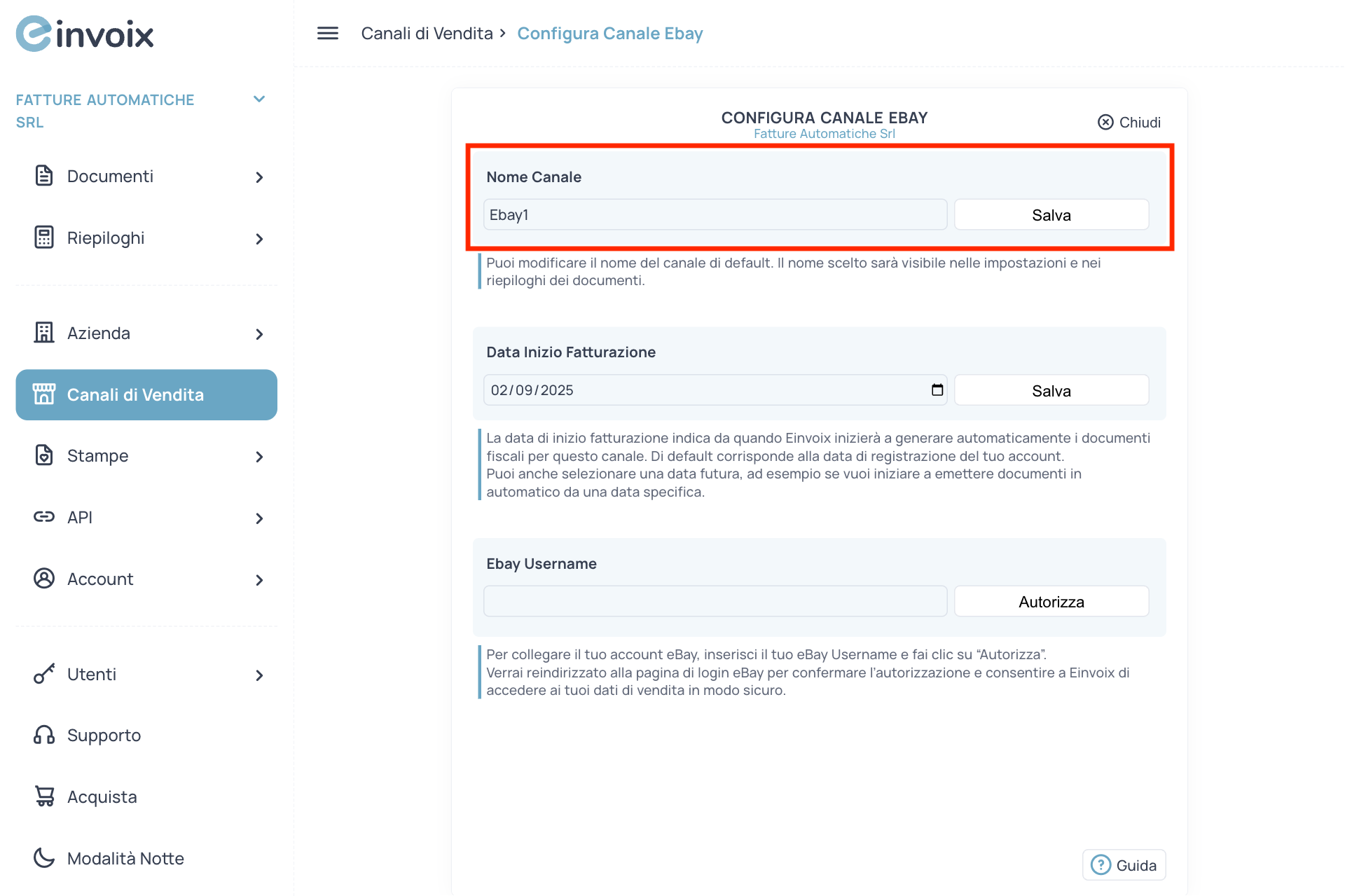 Guida Einvoix | Nome Canale eBay