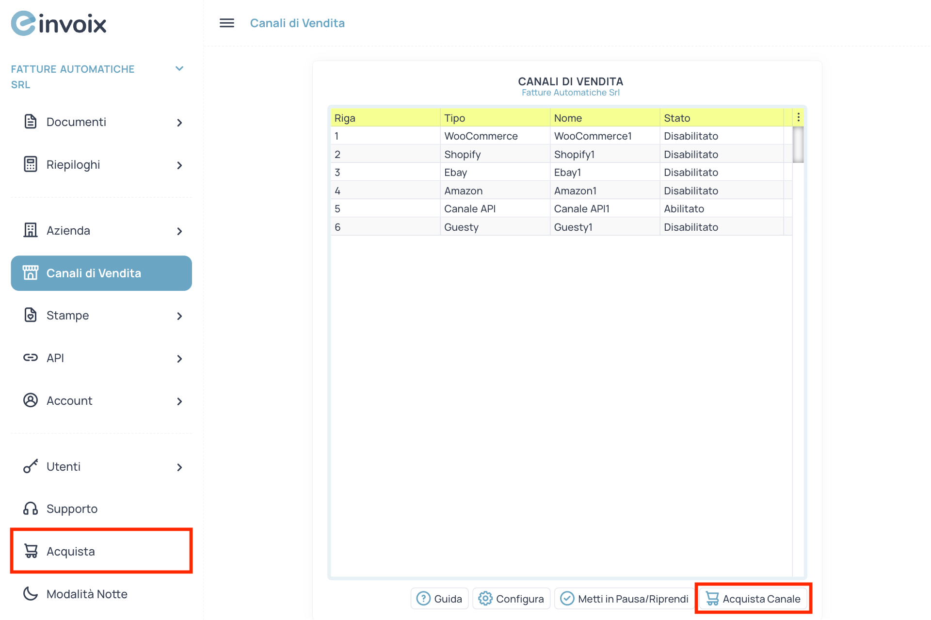 Guida Einvoix | Acquista un Canale
