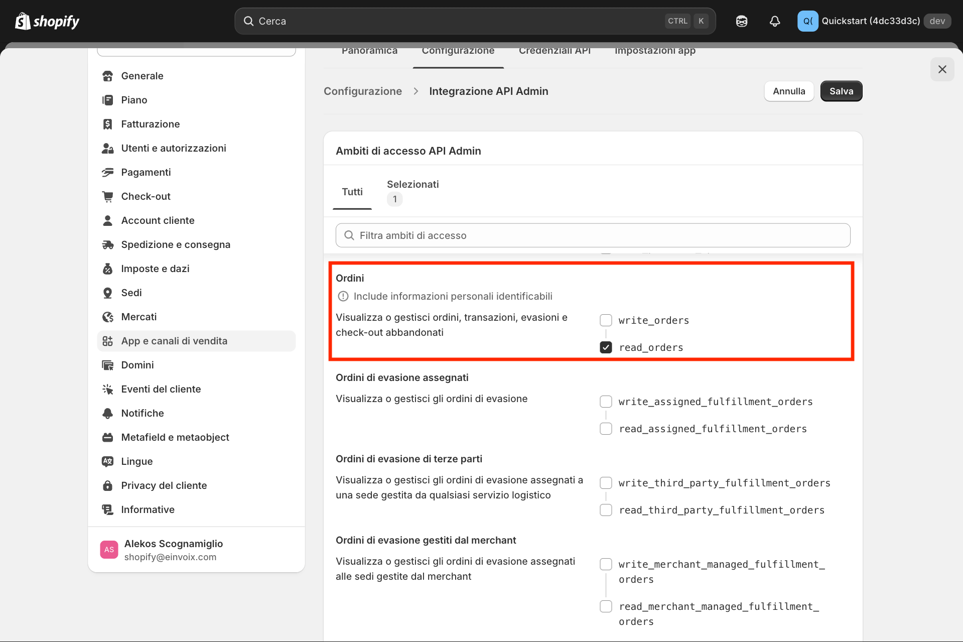 Guida Einvoix | Ordini Shopify