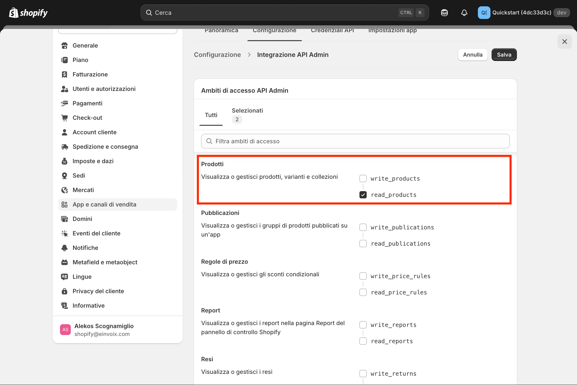 Guida Einvoix | Prodotti Shopify