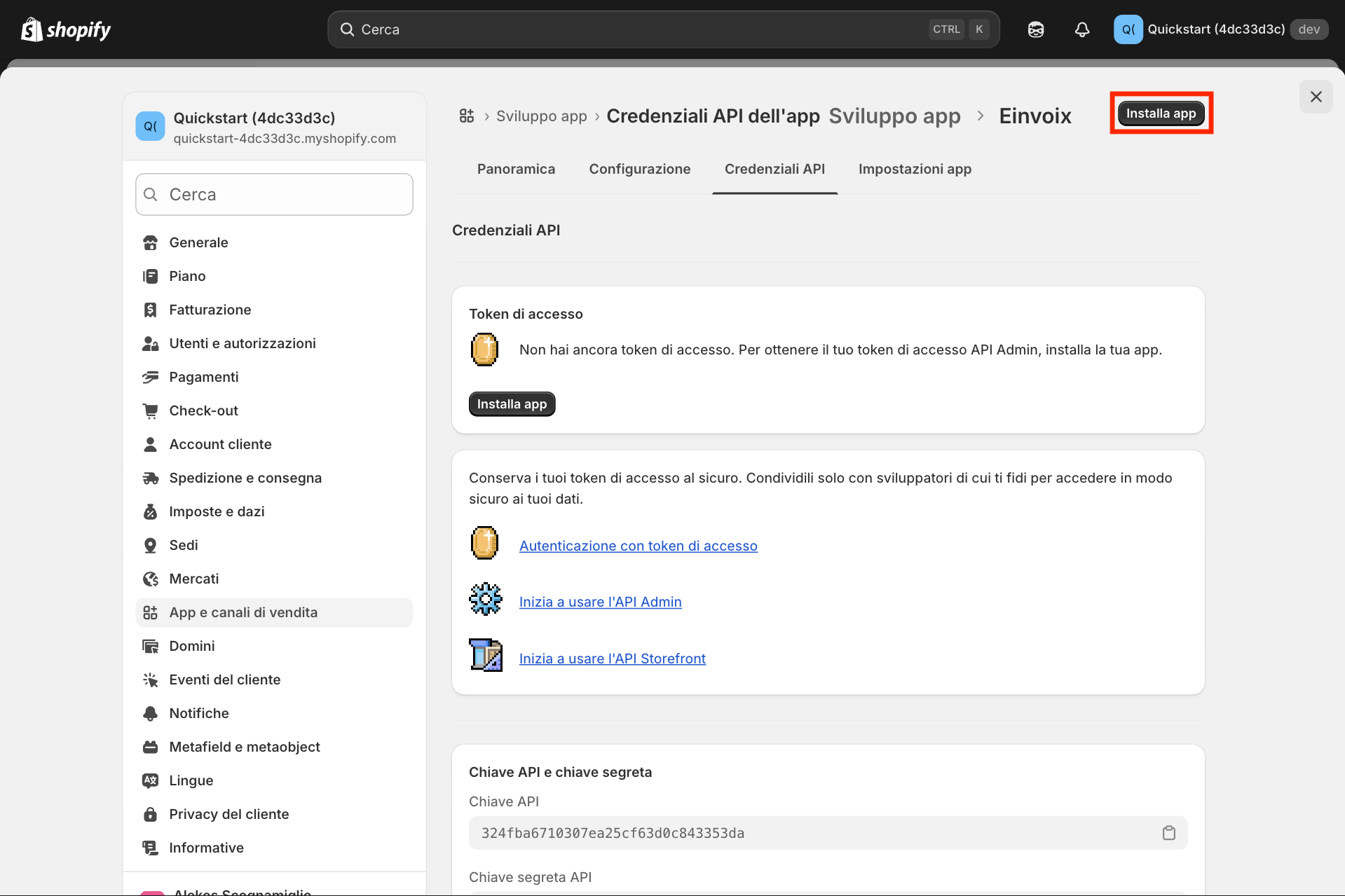 Guida Einvoix | Installa App Shopify