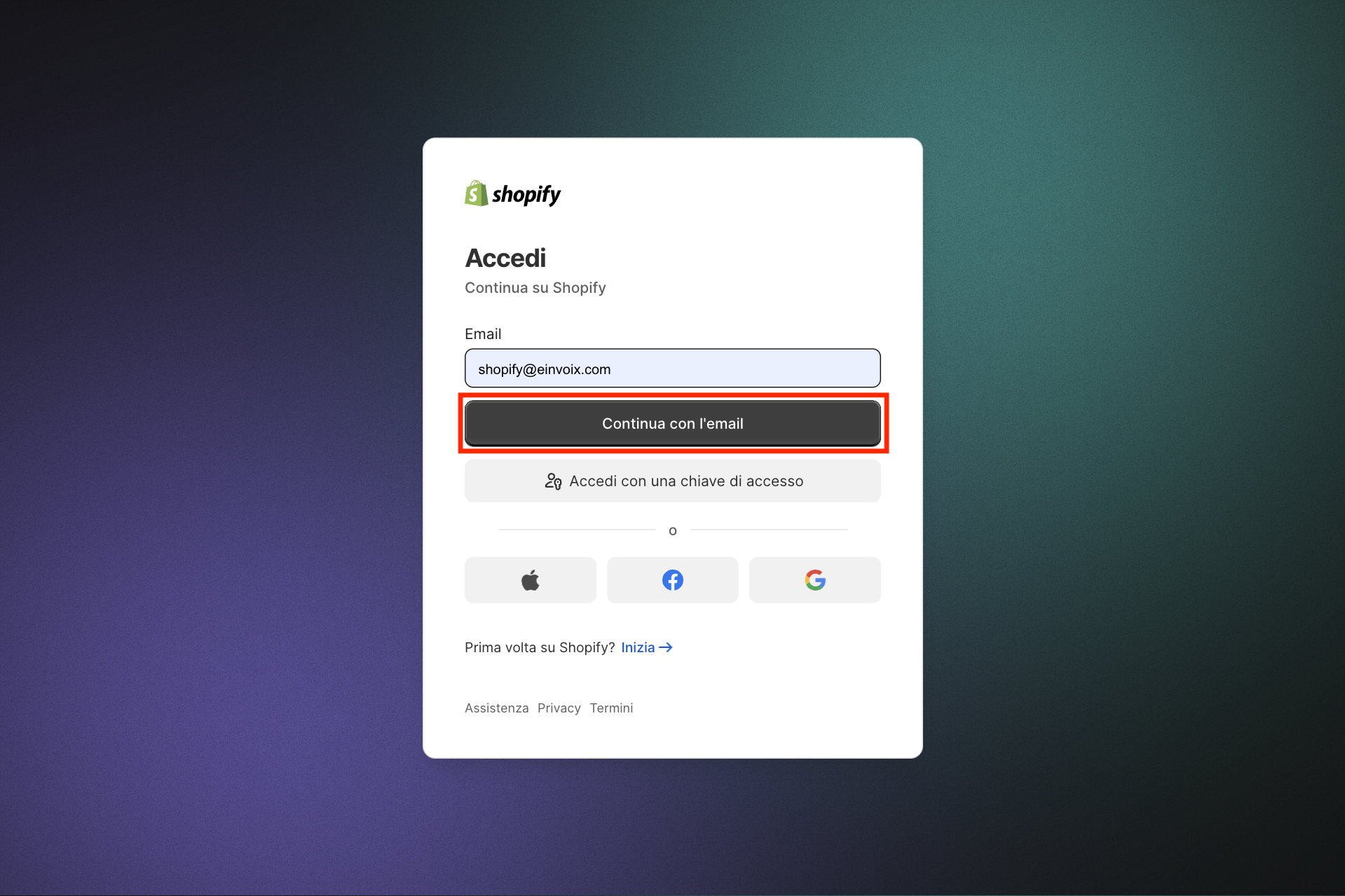 Guida Einvoix | Login Shopify 2
