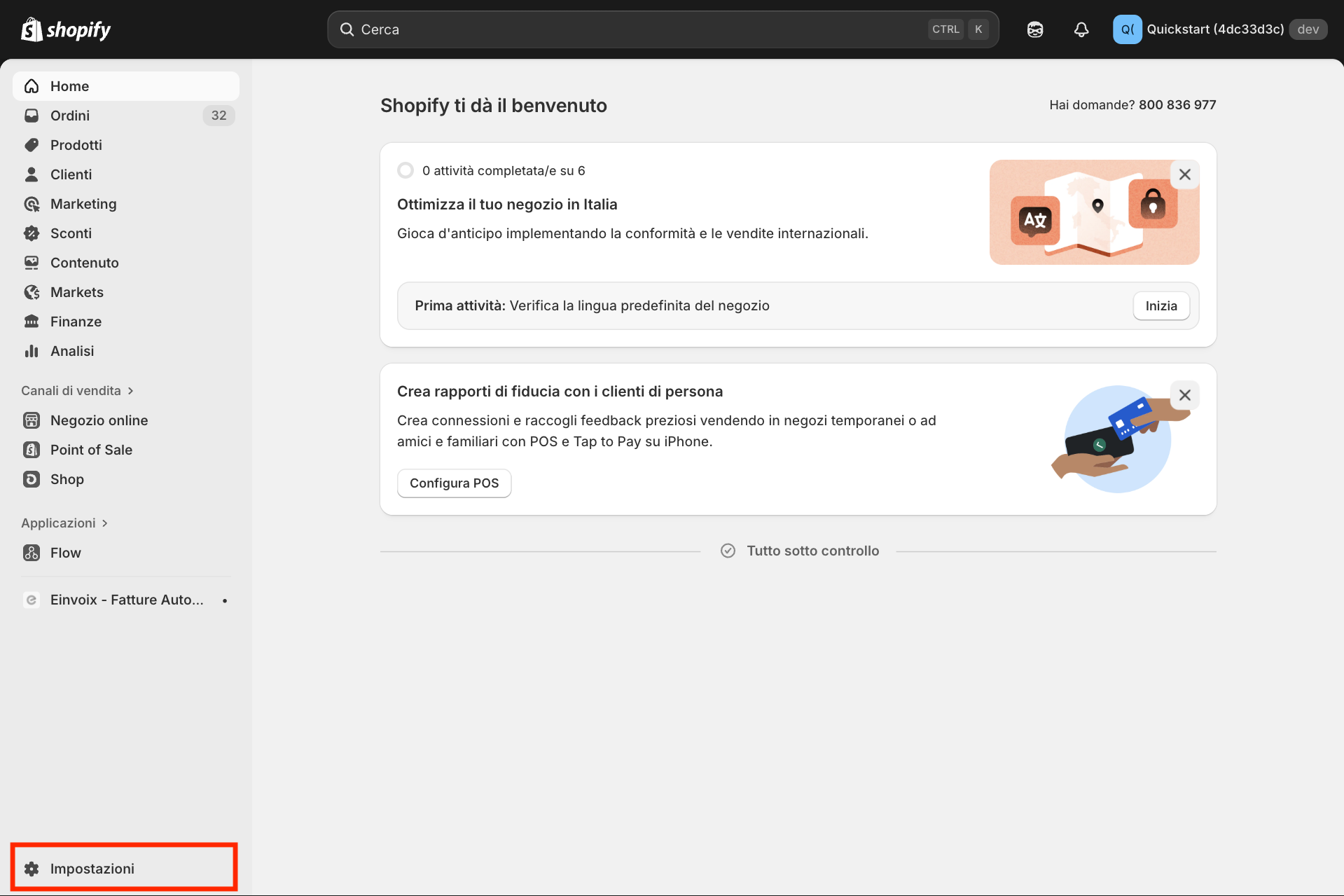 Guida Einvoix | Dashboard Shopify