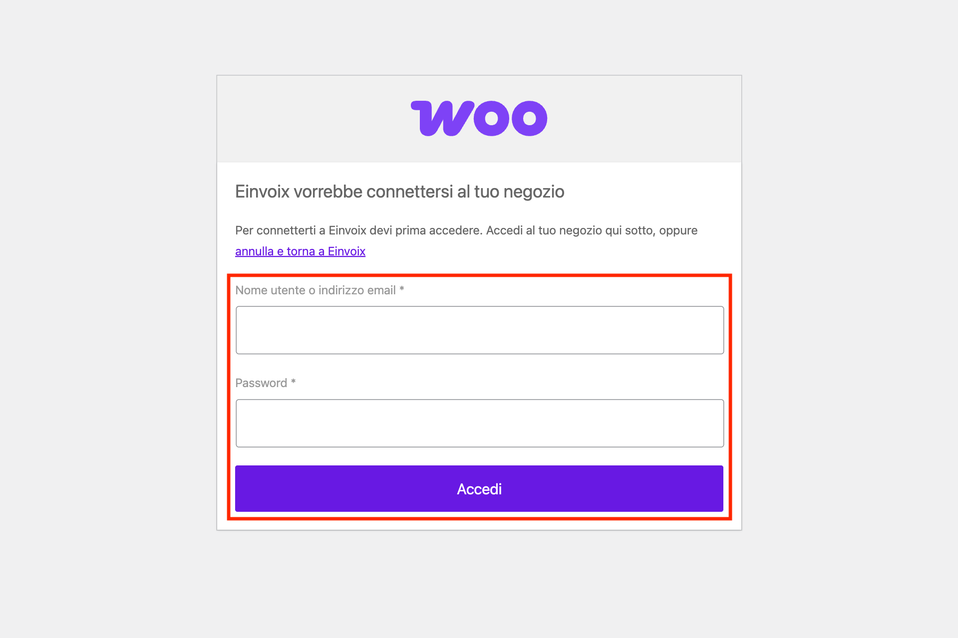 Guida Einvoix | Login WooCommerce