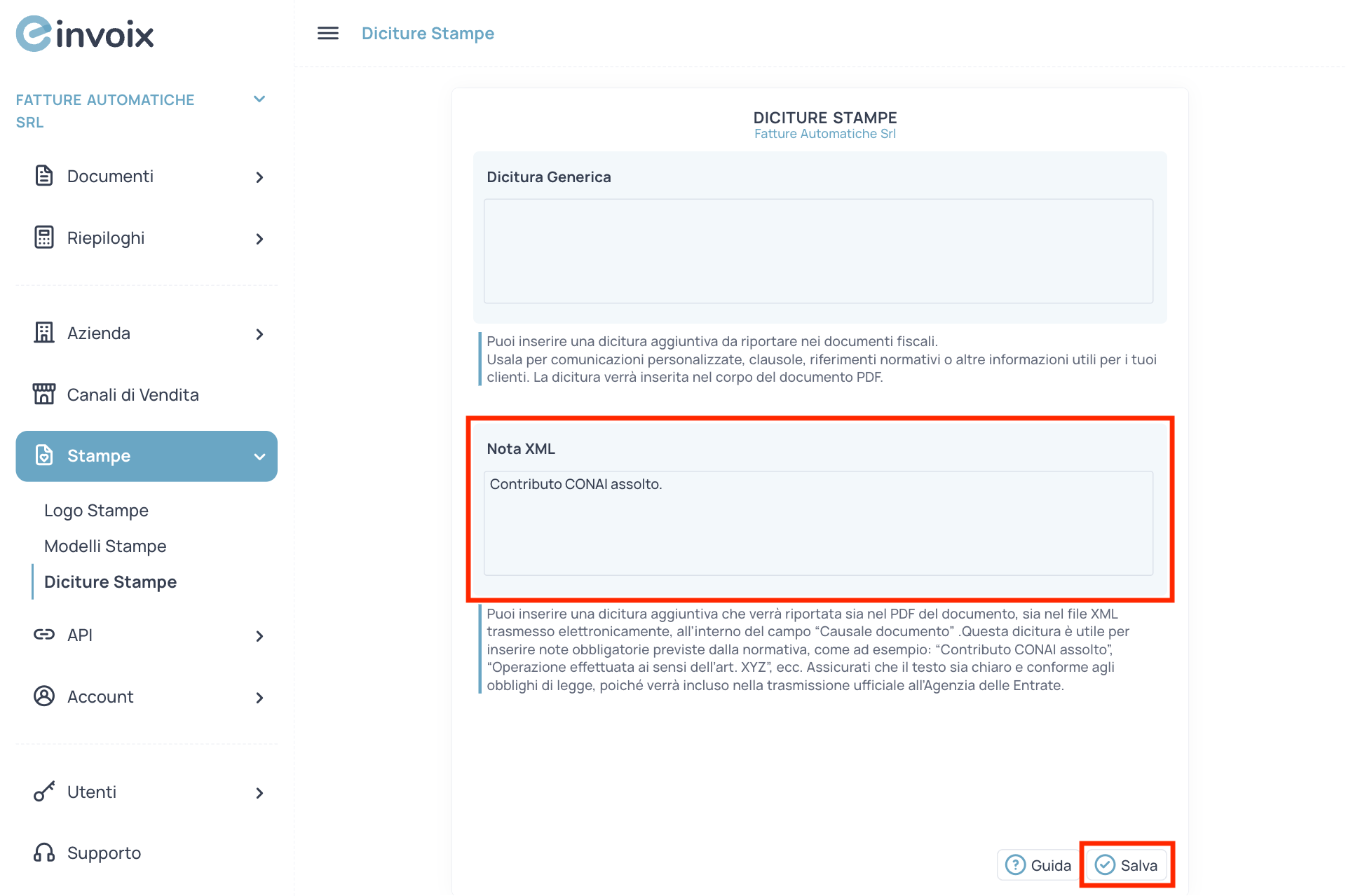 Guida Einvoix | Nota XML