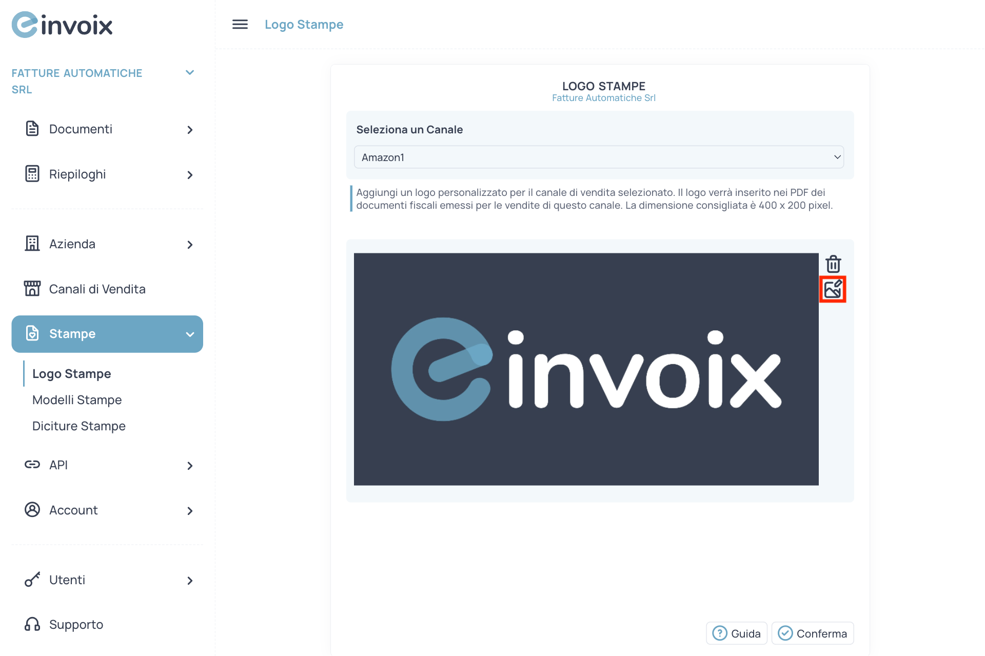 Guida Einvoix | Modifica Logo Stampe
