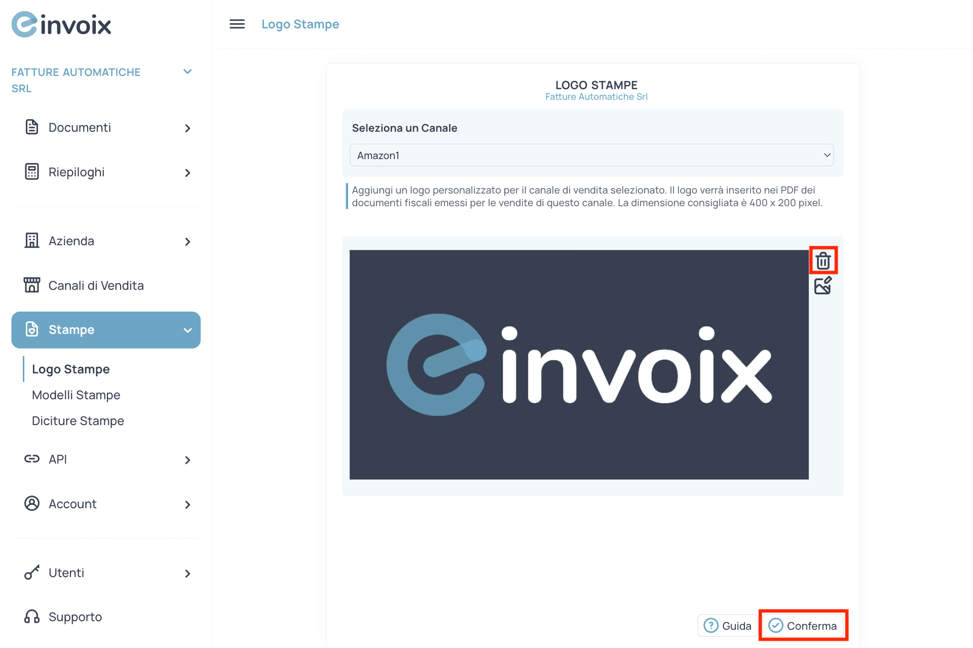 Guida Einvoix | Elimina Logo Stampe