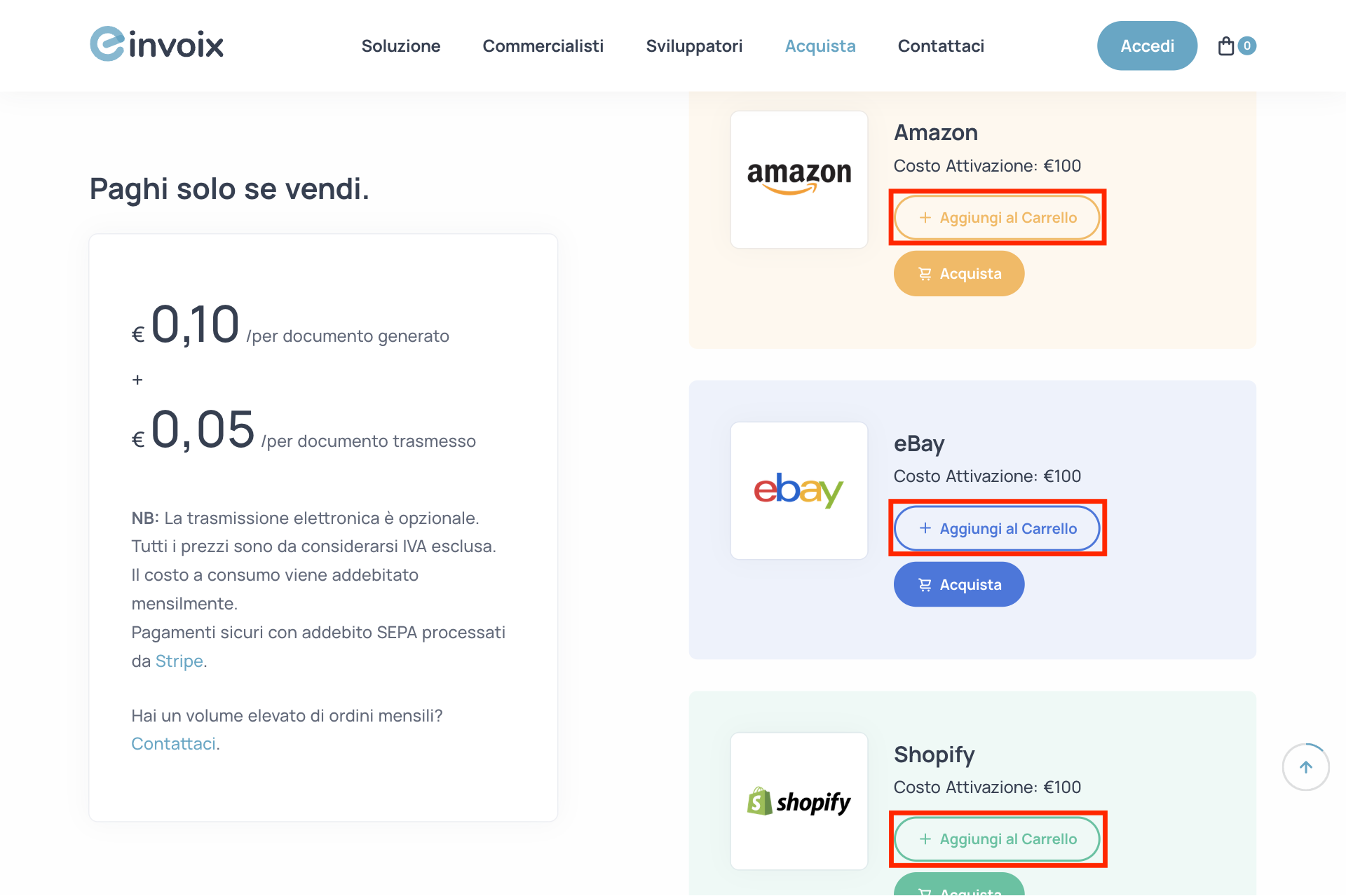 Guida Einvoix | Aggiungi i canali al carrello
