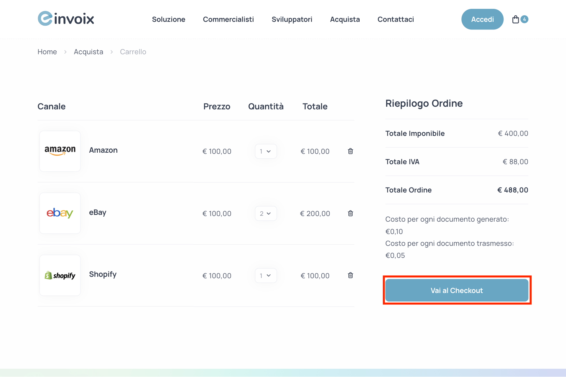 Guida Einvoix | Vai al checkout