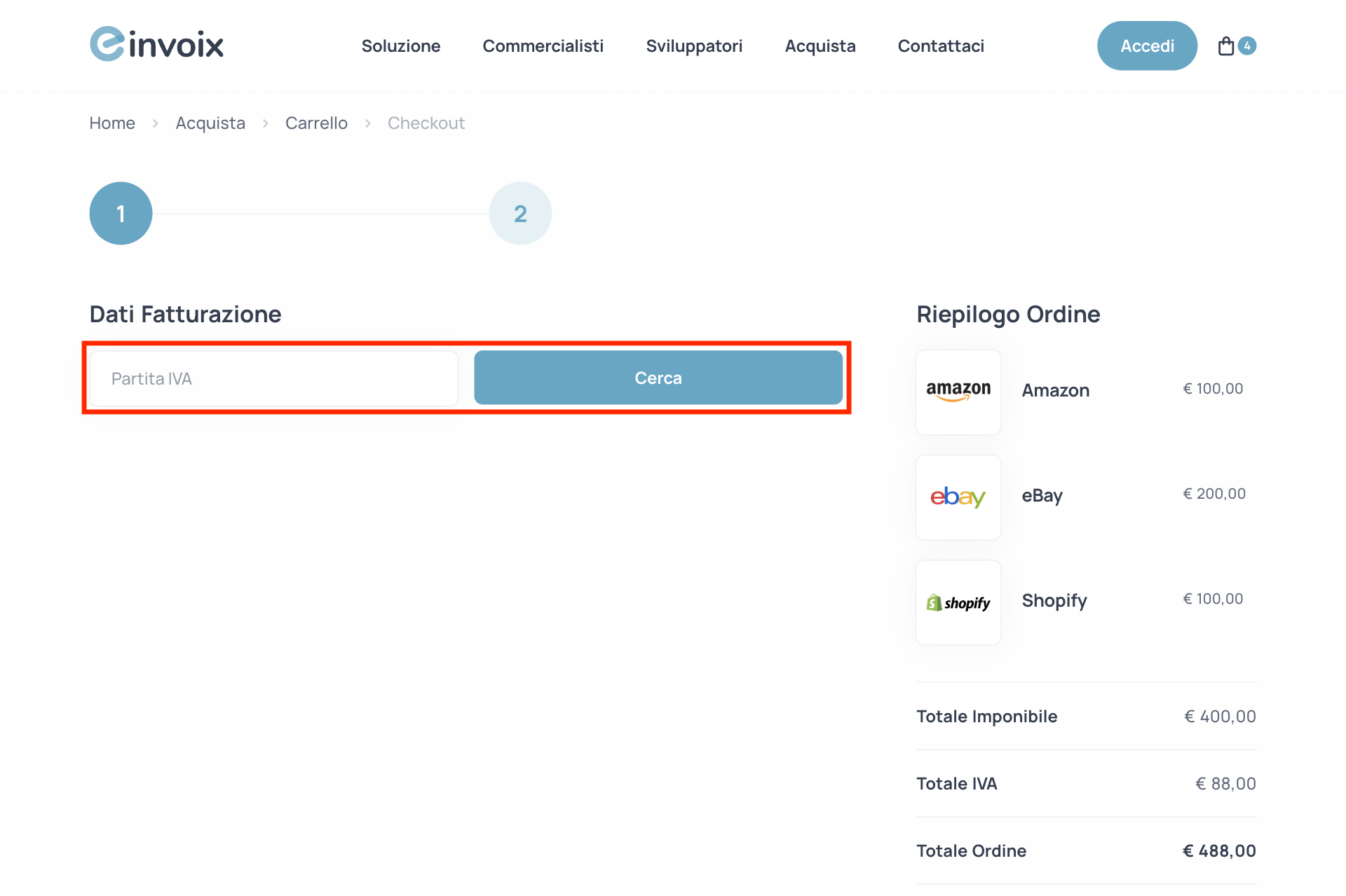 Guida Einvoix | Inserisci i dati di fatturazione