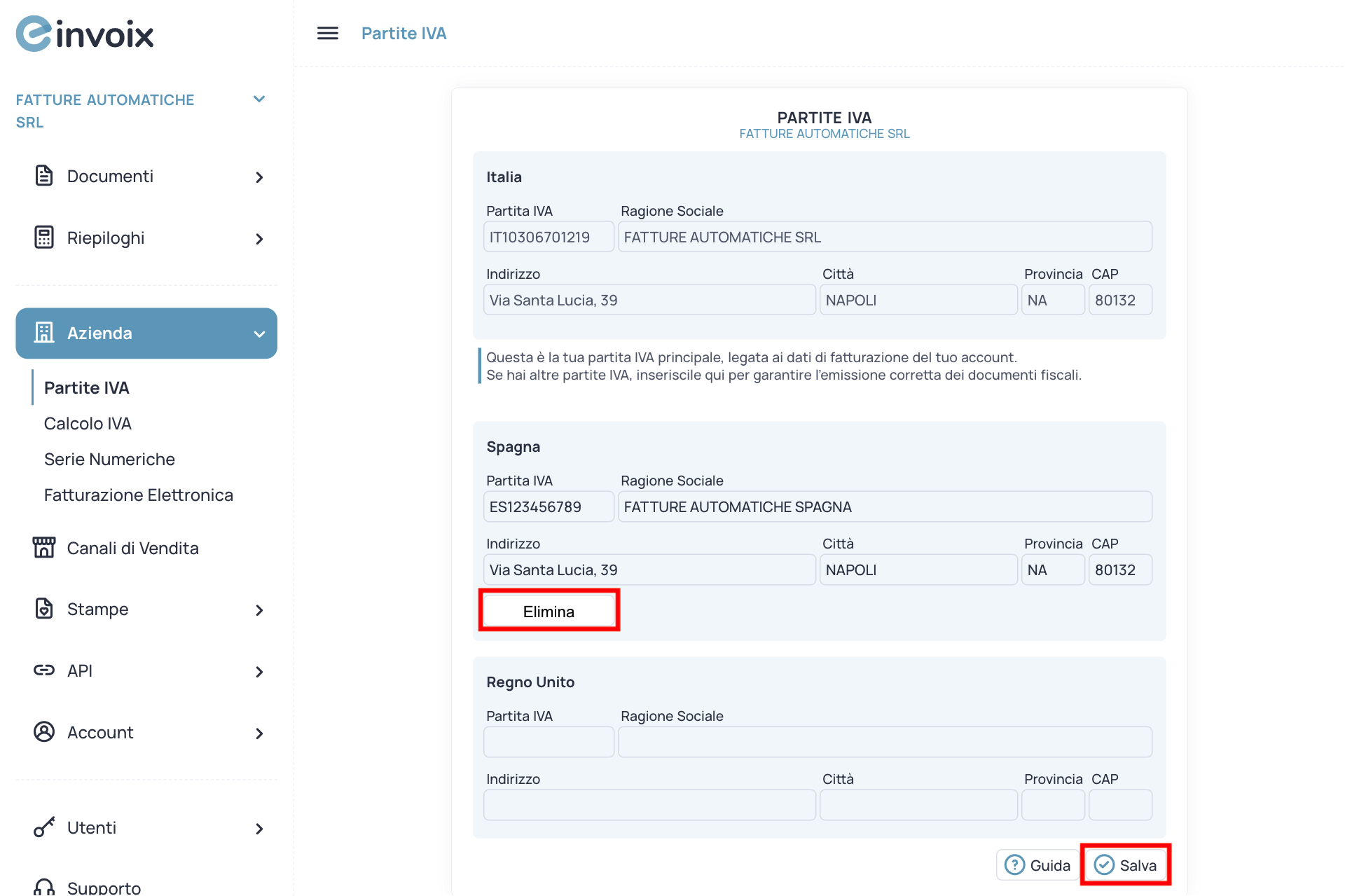 Guida Einvoix | Elimina Partita IVA Europea